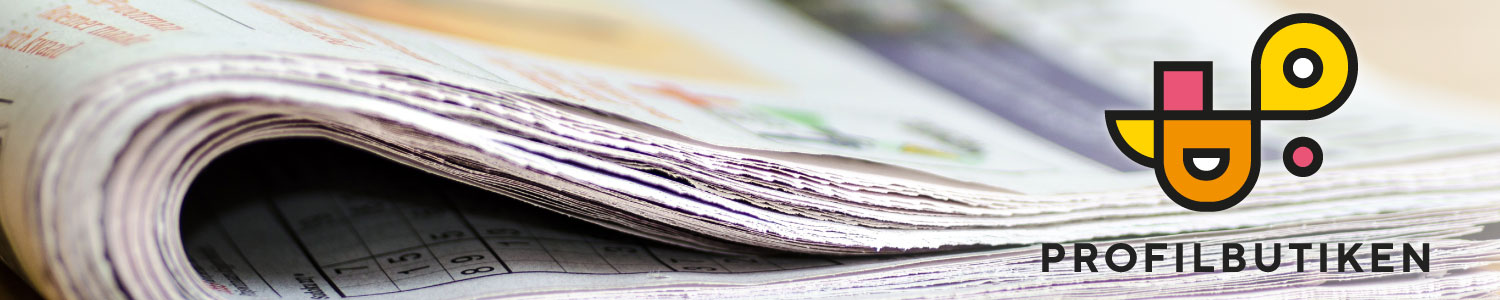 Vikt papperstidning med suduko & logga för Profilbutiken.se